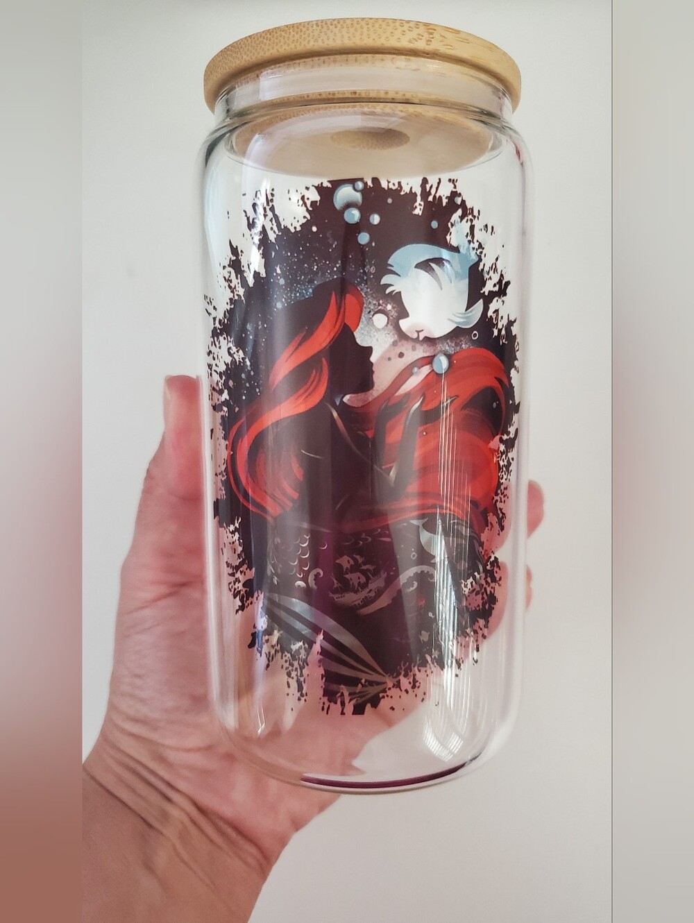 Little Mermaid Glass Canister with Bamboo Lid